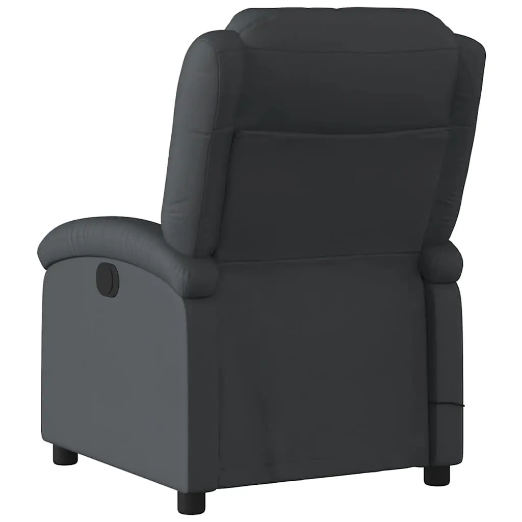 Massage Recliner Chair Black Manual Recline 135 Degree Real Leather 6 Point Vibration