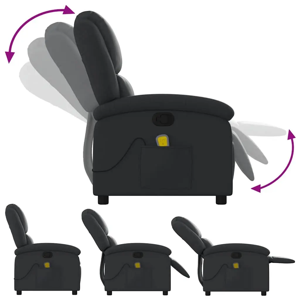 Massage Recliner Chair Black Manual Recline 135 Degree Real Leather 6 Point Vibration