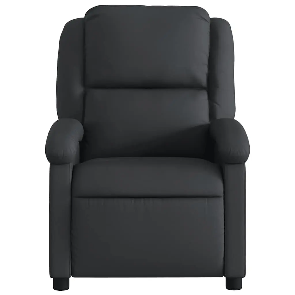 Massage Recliner Chair Black Manual Recline 135 Degree Real Leather 6 Point Vibration