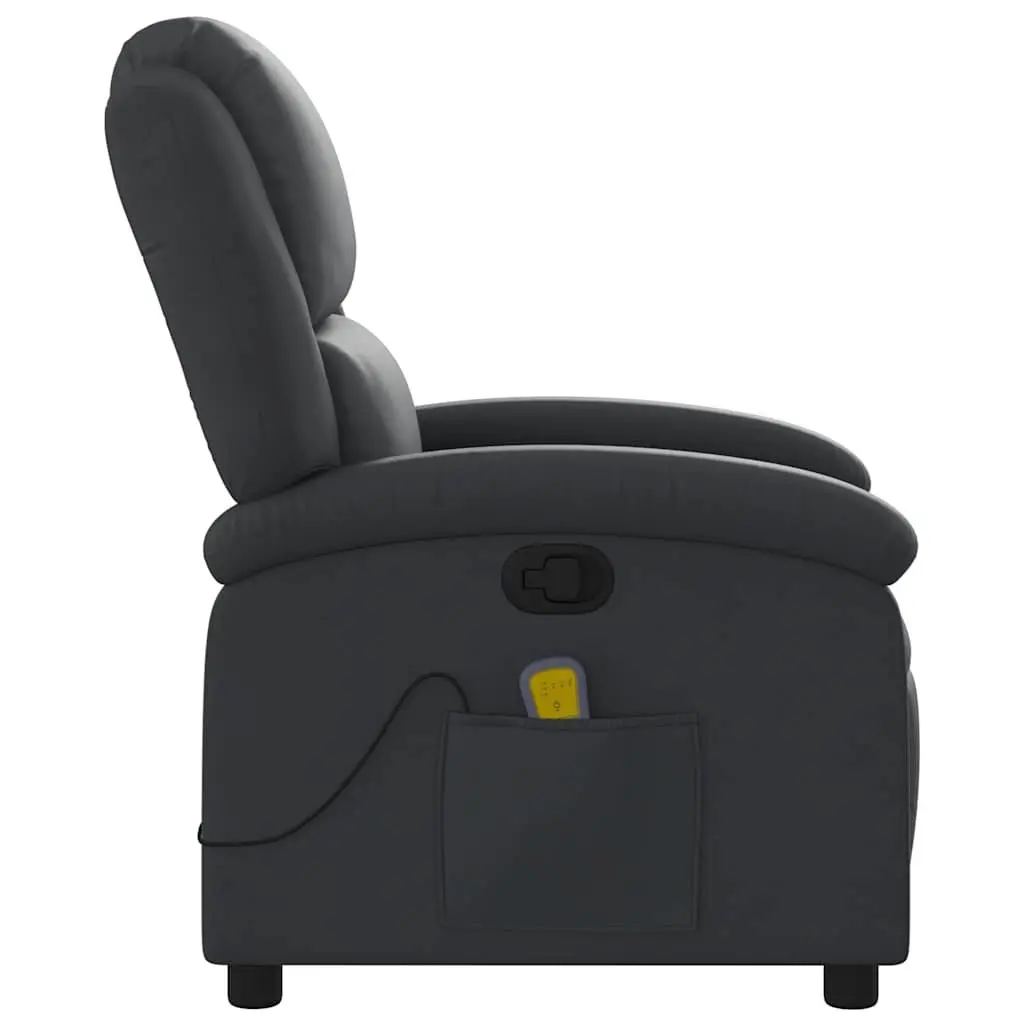 Massage Recliner Chair Black Manual Recline 135 Degree Real Leather 6 Point Vibration