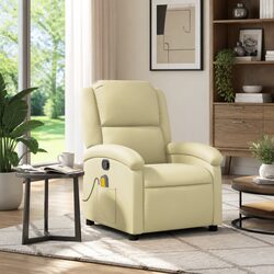 Cream Leather Massage Recliner Chair with Vibration