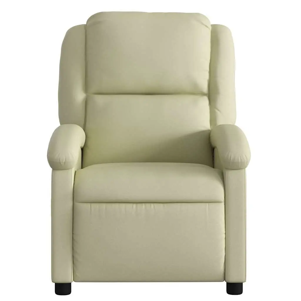 Manual Recline Massage Chair Cream Real Leather 6 Vibration Points Adjustable Footrest Padded Comfort