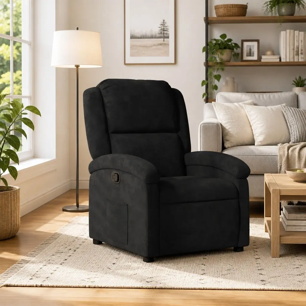 Recliner Chair Black Velvet Manual Reclining Armchair