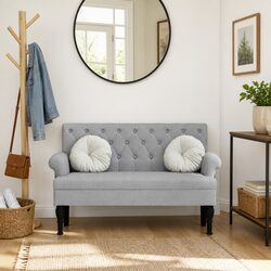 Comfortable Grey Fabric Bench with Backrest