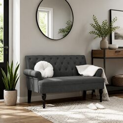 Elegant Grey Fabric Bench with Backrest and Armrests