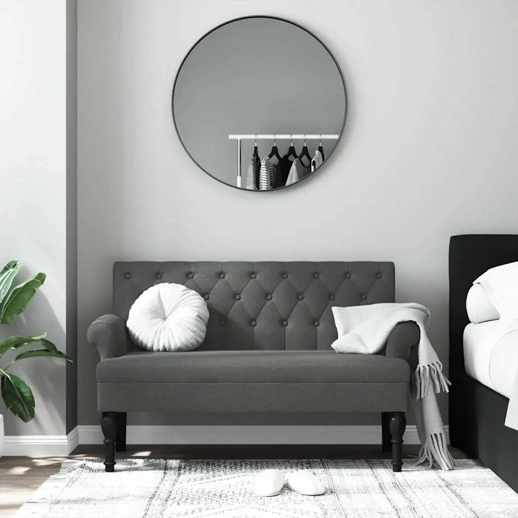Grey Fabric Padded Seat Bench with Backrest Armrests Button Tufts Wooden Feet 120x62x75.5cm