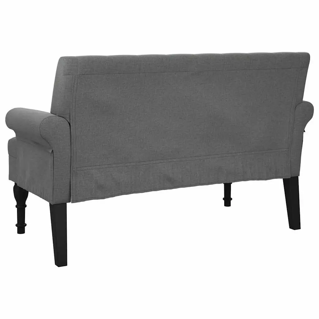 Grey Fabric Padded Seat Bench with Backrest Armrests Button Tufts Wooden Feet 120x62x75.5cm