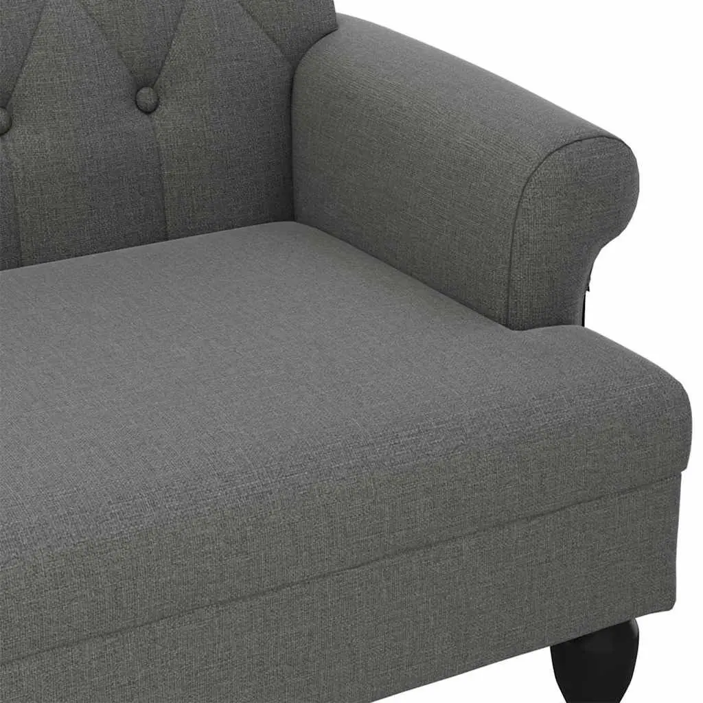 Grey Fabric Padded Seat Bench with Backrest Armrests Button Tufts Wooden Feet 120x62x75.5cm
