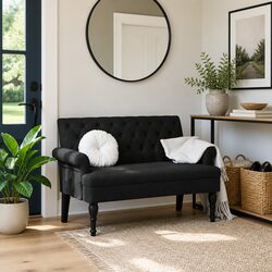 Elegant Black Fabric Bench with Backrest