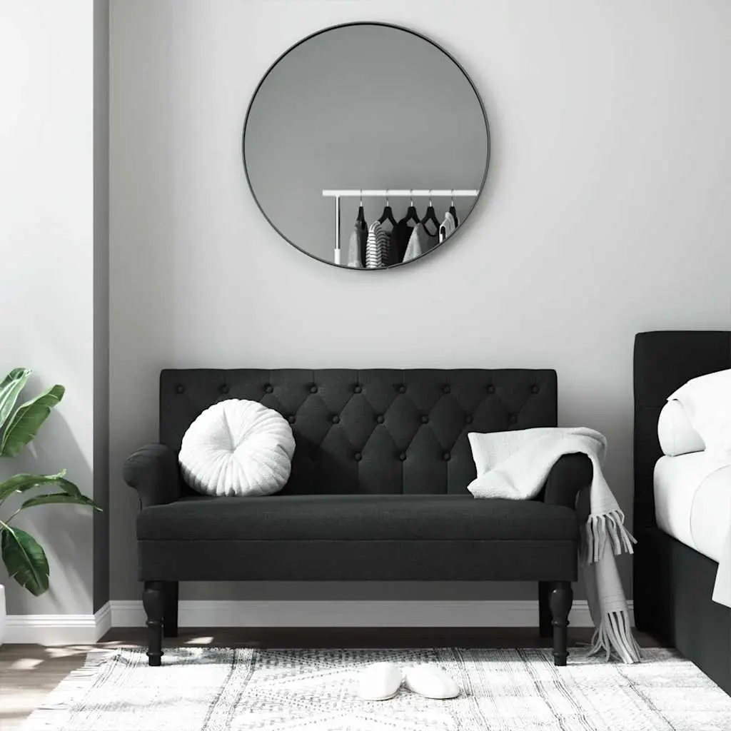 Black Fabric Bench with Backrest
