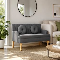 Elegant Grey Fabric Padded Bench with Cushions