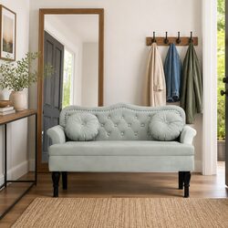 Light Grey Velvet Bench with Cushions for Cozy Spaces