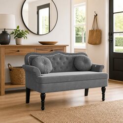 Elegant Grey Velvet Bench with Cushions