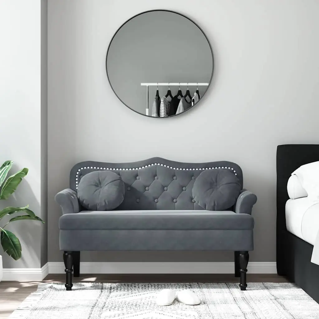 Grey Velvet Bench with Cushions