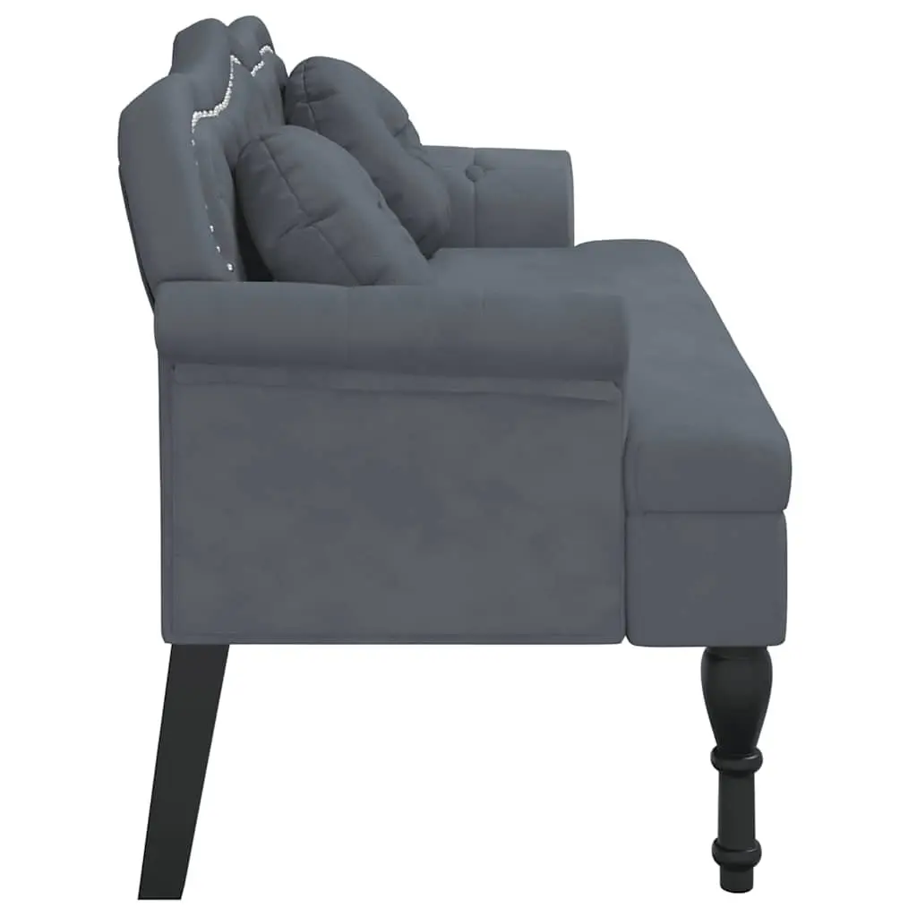 Grey Velvet Bench with Cushions