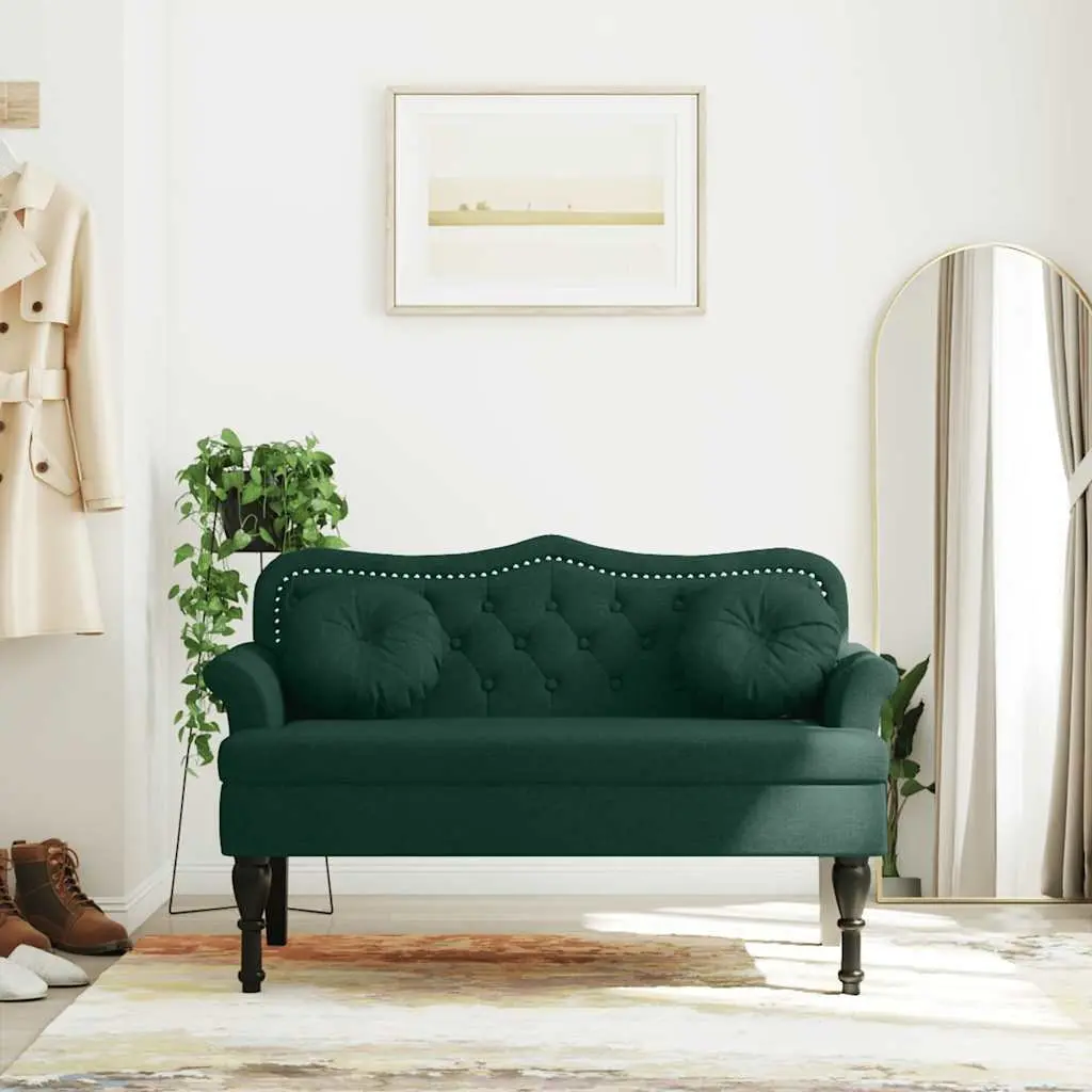 Dark Green Velvet Bench with Cushions and Armrests