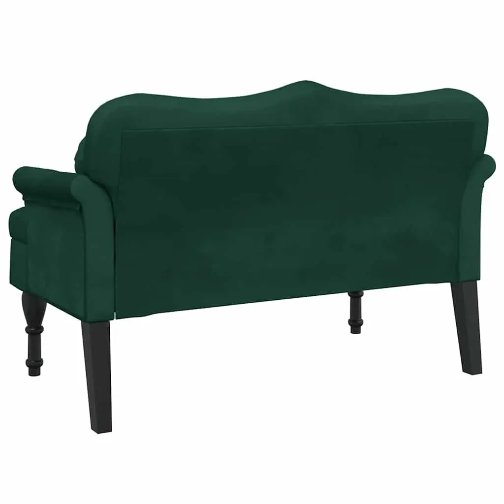 Dark Green Velvet Bench with Cushions and Armrests