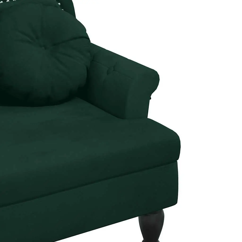 Dark Green Velvet Bench with Cushions and Armrests