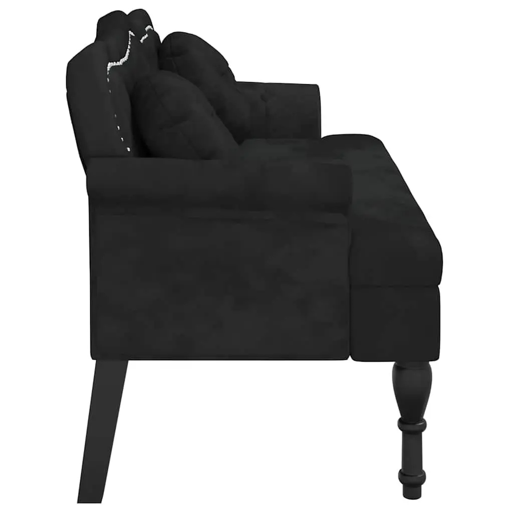 Black Velvet Bench with Cushions