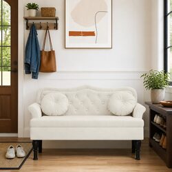 Elegant Cream Velvet Bench with Cushions