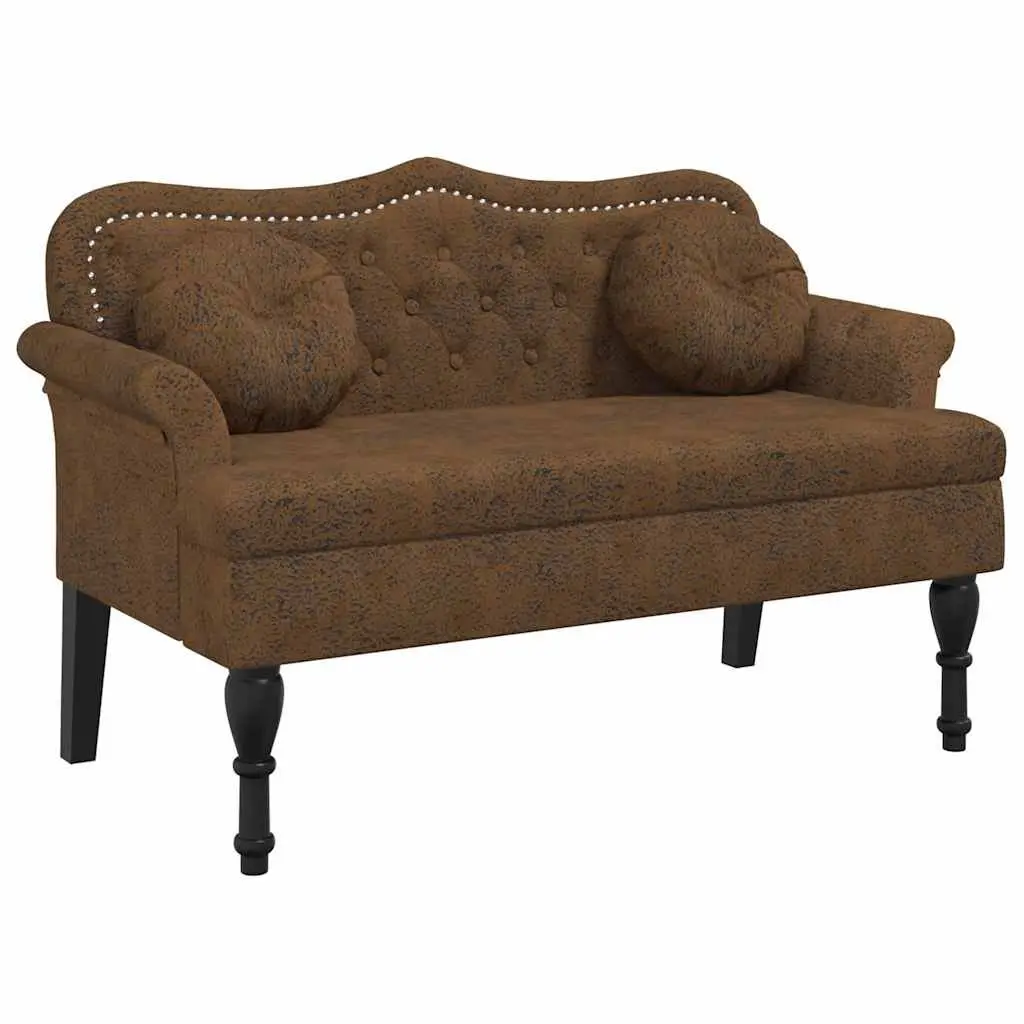 Brown Faux Suede Upholstered Bench with Cushions