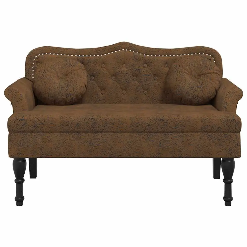 Brown Faux Suede Upholstered Bench with Cushions