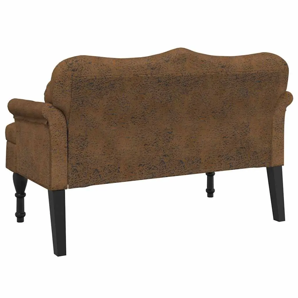 Brown Faux Suede Upholstered Bench with Cushions