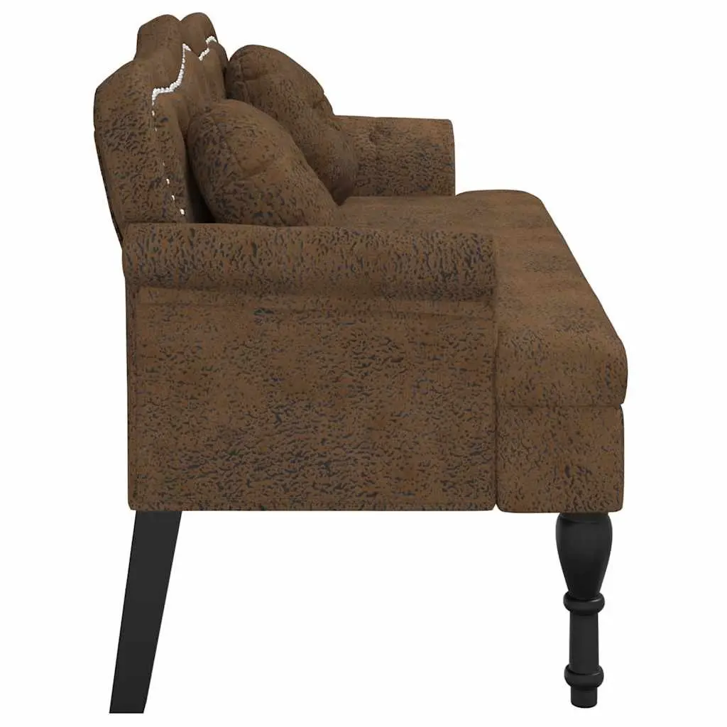 Brown Faux Suede Upholstered Bench with Cushions
