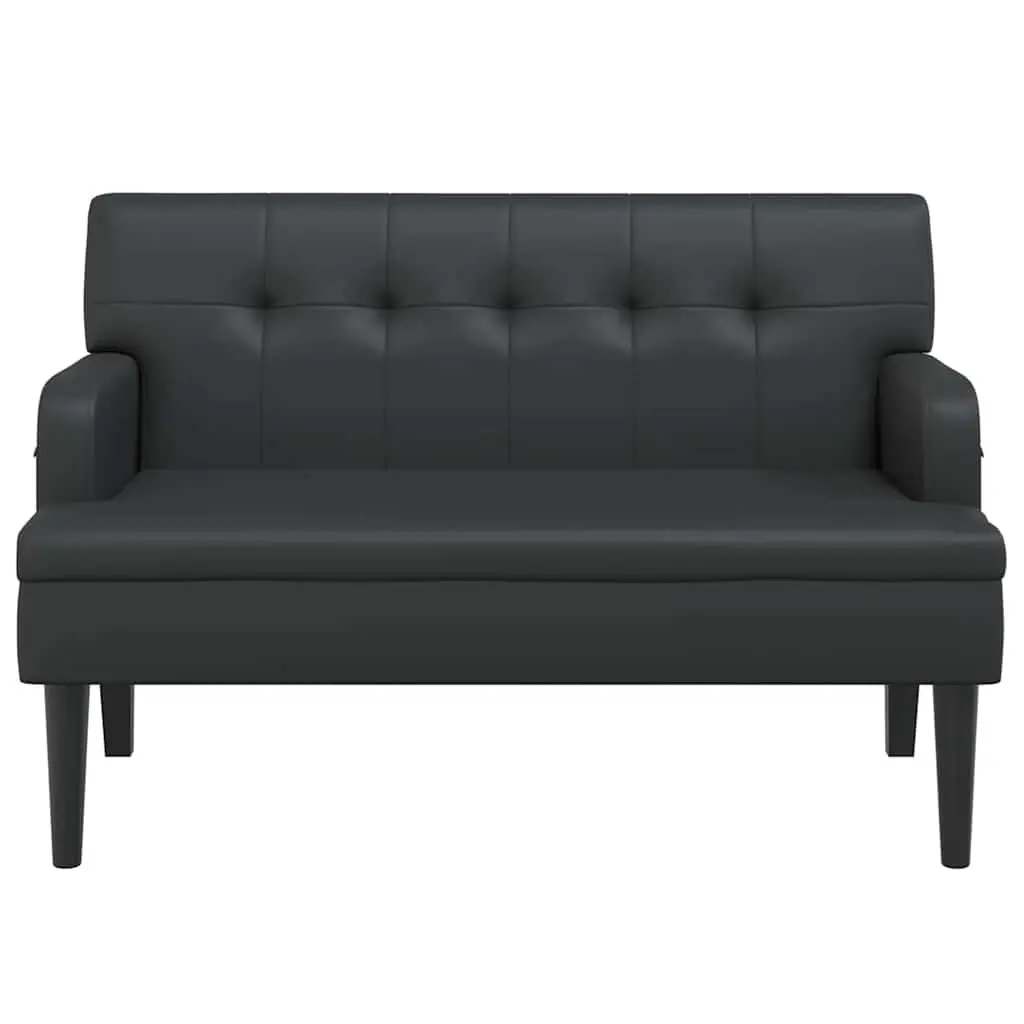 Black Faux Leather Bench with Backrest