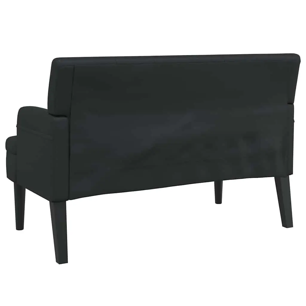 Black Faux Leather Bench with Backrest