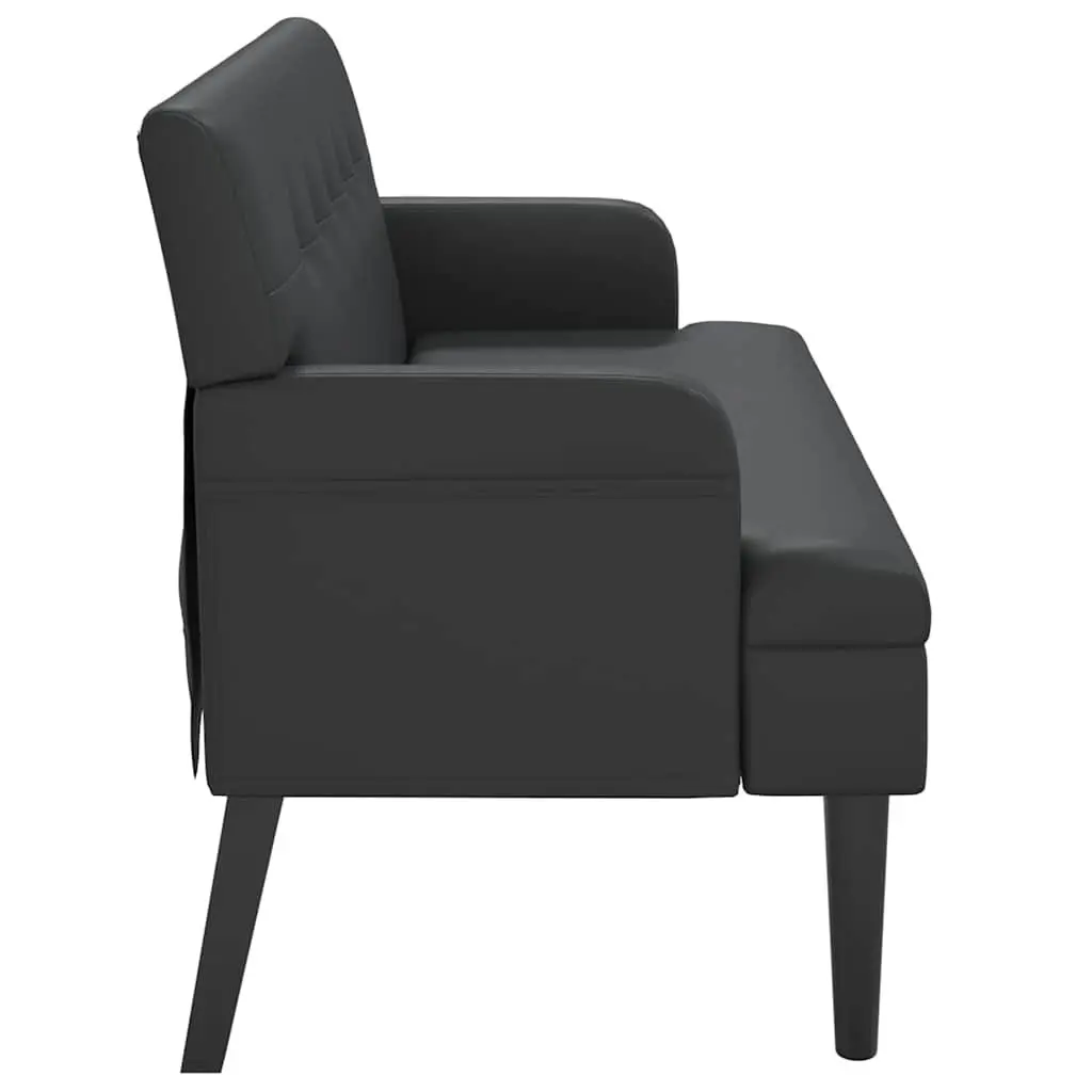 Black Faux Leather Bench with Backrest