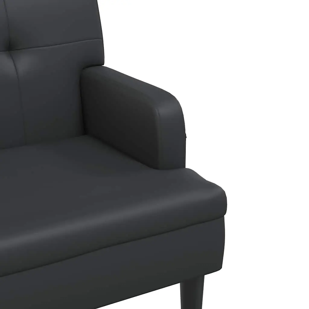 Black Faux Leather Bench with Backrest