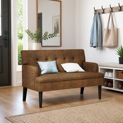 Comfortable Brown Faux Suede Leather Backrest Bench