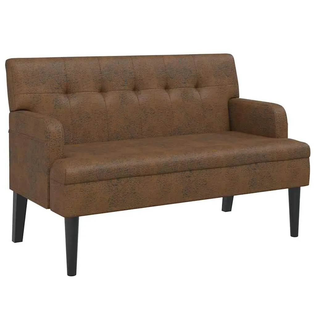 Brown Faux Suede Leather Backrest Bench
