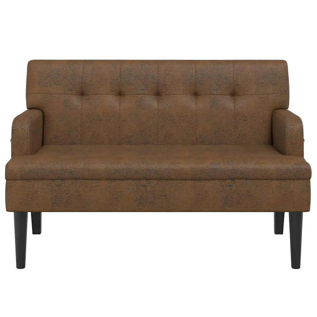 Brown Faux Suede Leather Backrest Bench