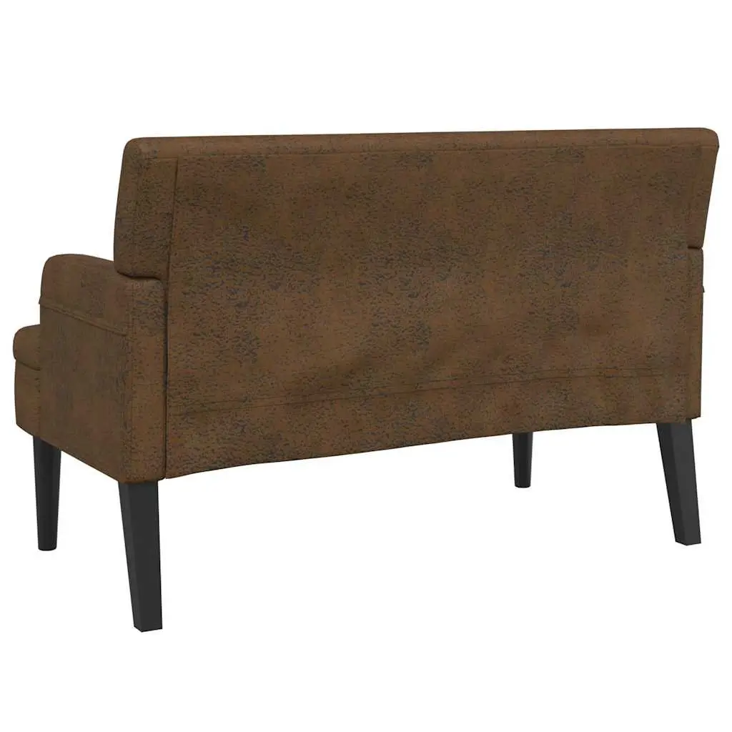 Brown Faux Suede Leather Backrest Bench