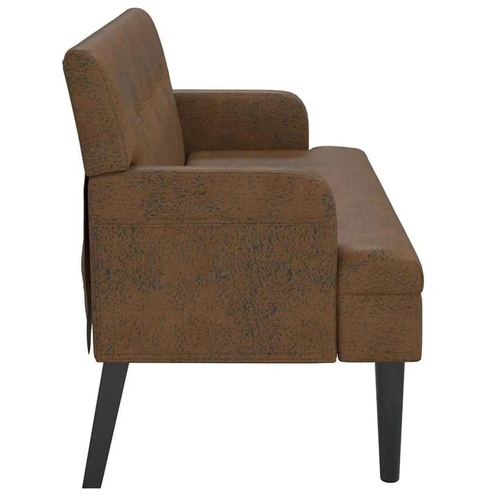 Brown Faux Suede Leather Backrest Bench