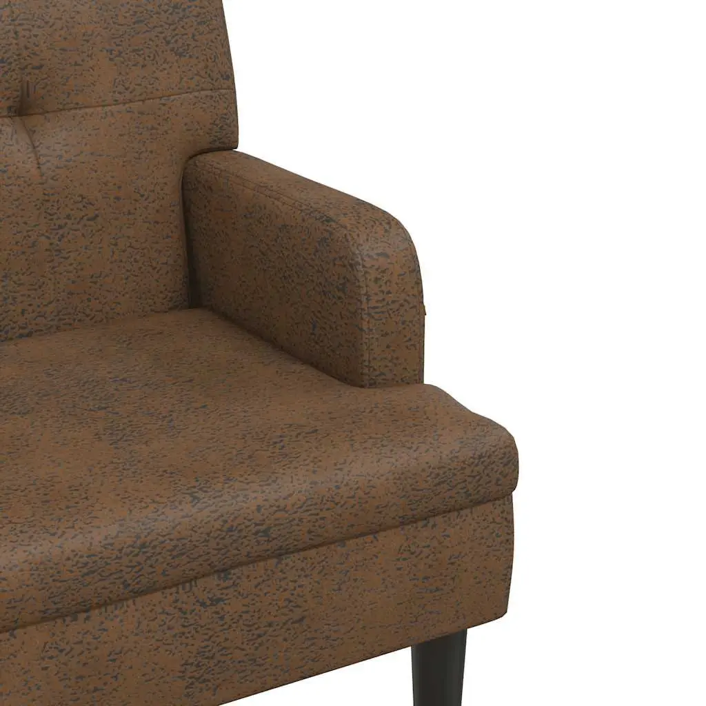 Brown Faux Suede Leather Backrest Bench