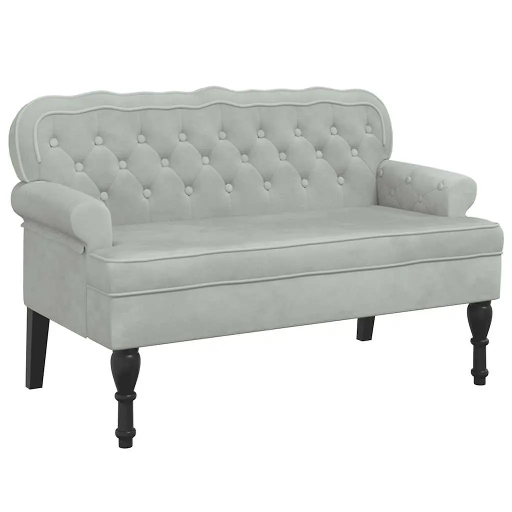 Grey Velvet Padded Bench with Backrest