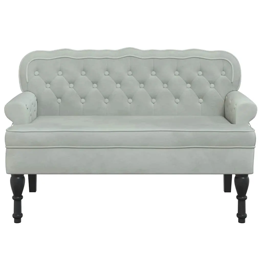 Grey Velvet Padded Bench with Backrest