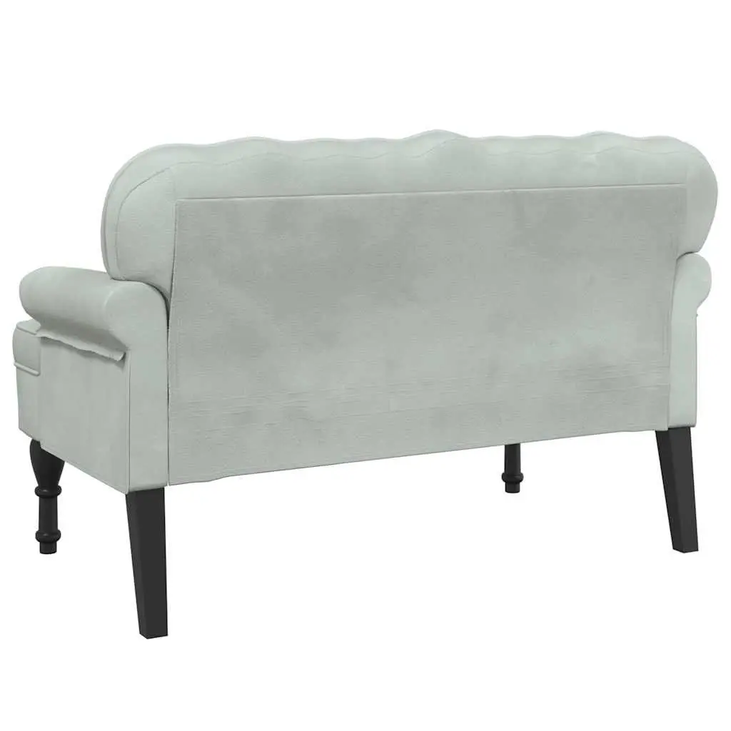Grey Velvet Padded Bench with Backrest
