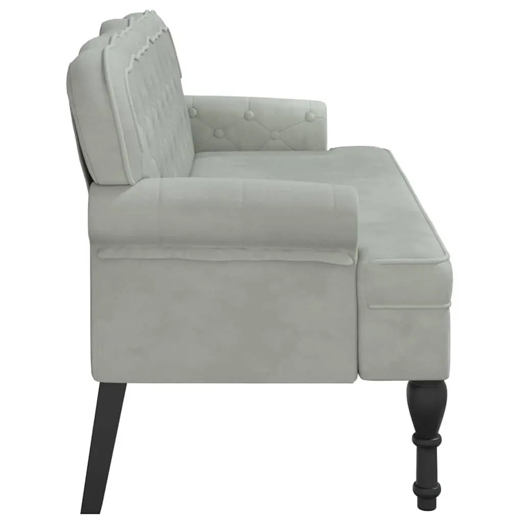 Grey Velvet Padded Bench with Backrest