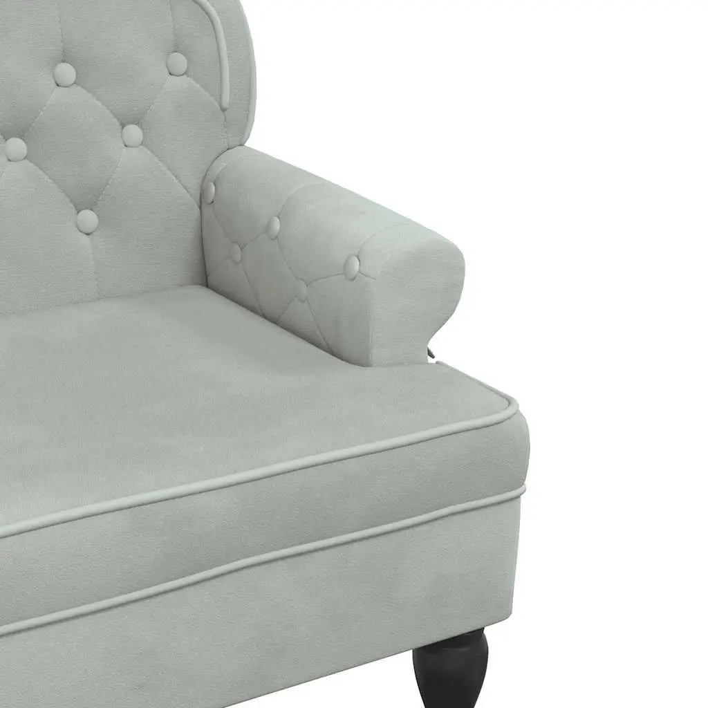 Grey Velvet Padded Bench with Backrest