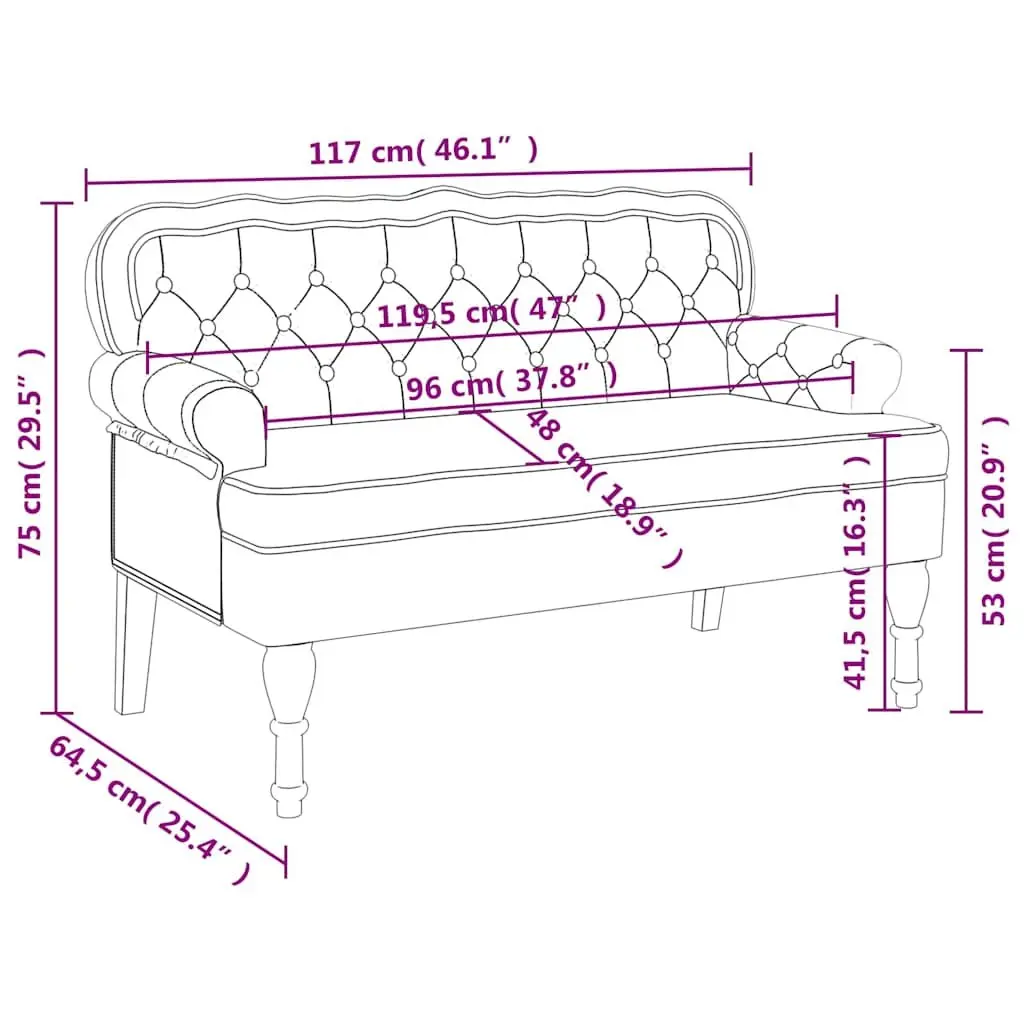 Grey Velvet Padded Bench with Backrest