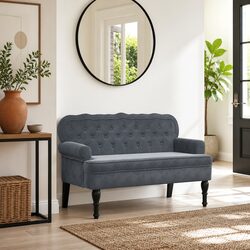 Elegant Grey Velvet Bench with Backrest