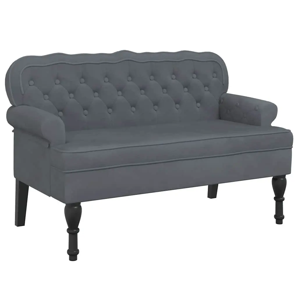 Grey Velvet Bench with Backrest