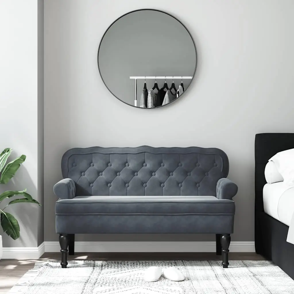 Grey Velvet Bench with Backrest