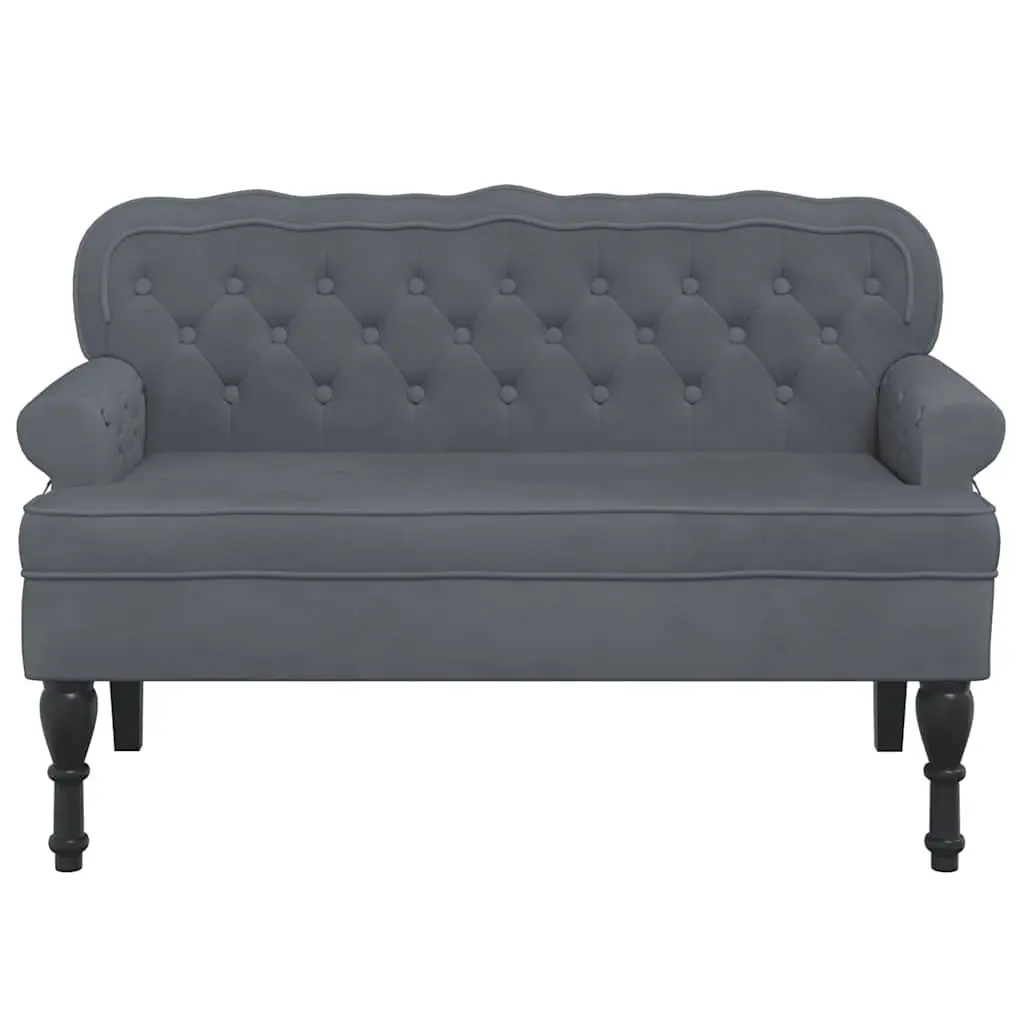 Grey Velvet Bench with Backrest