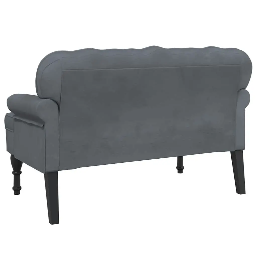 Grey Velvet Bench with Backrest
