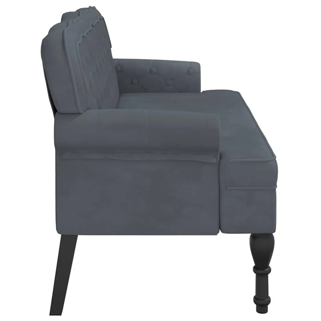 Grey Velvet Bench with Backrest